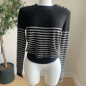 ZARA Black Striped Sweater Gold Button Shoulder S